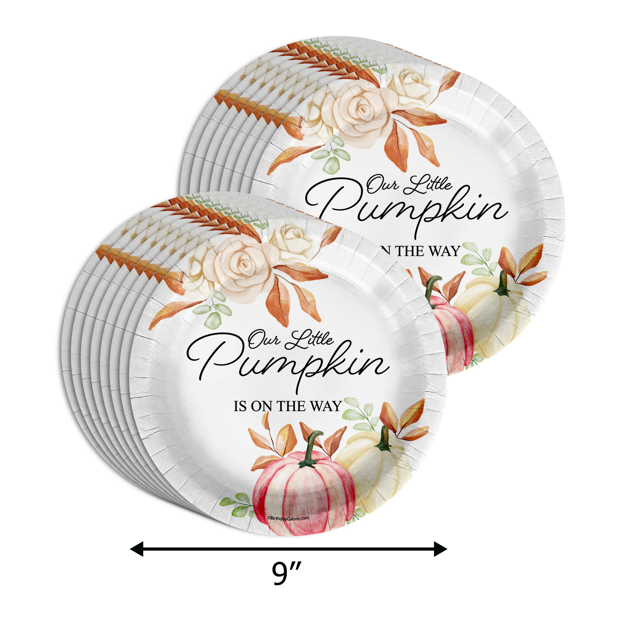 Our Little Pumpkin Is Almost Here Girl Baby Shower Party Supplies 64 Piece Tableware Set Includes Large 9" Paper Plates Dessert Plates, Cups and Napkins Kit for 16