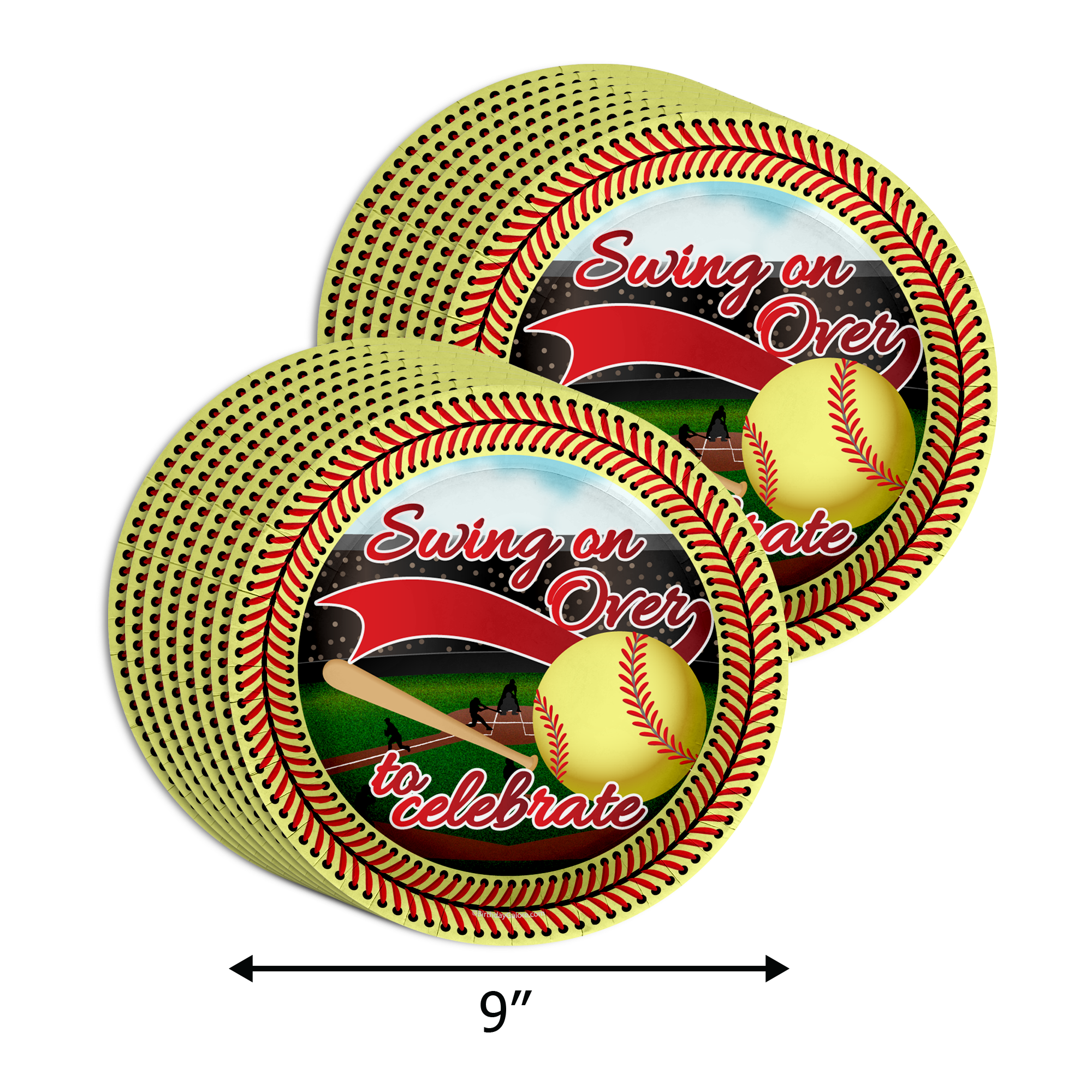 Softball Birthday Party Supplies 64 Piece Tableware Set Includes Large 9" Paper Plates Dessert Plates, Cups and Napkins Kit for 16