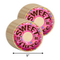 Girls 3rd Birthday Party Supplies - Sweet to Be Three Donut Birthday Paper Plates - 64 Piece Tableware Set Includes Large 9" Paper Plates Dessert Plates, Cups and Napkins Kit for 16
