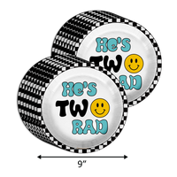 Two Rad Smiley Face 2nd Birthday Party Supplies 64 Piece Tableware Set Includes Large 9" Dinner Plate and Small Dessert Plates Cups and Napkins Tableware Kit for 16