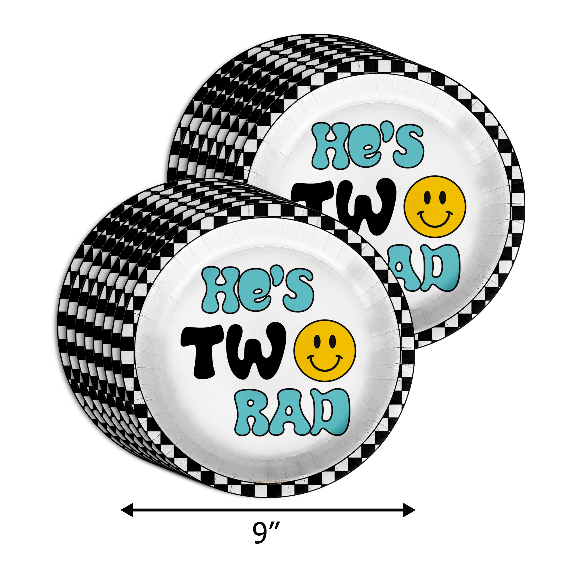 Two Rad Smiley Face 2nd Birthday Party Supplies 64 Piece Tableware Set Includes Large 9" Dinner Plate and Small Dessert Plates Cups and Napkins Tableware Kit for 16