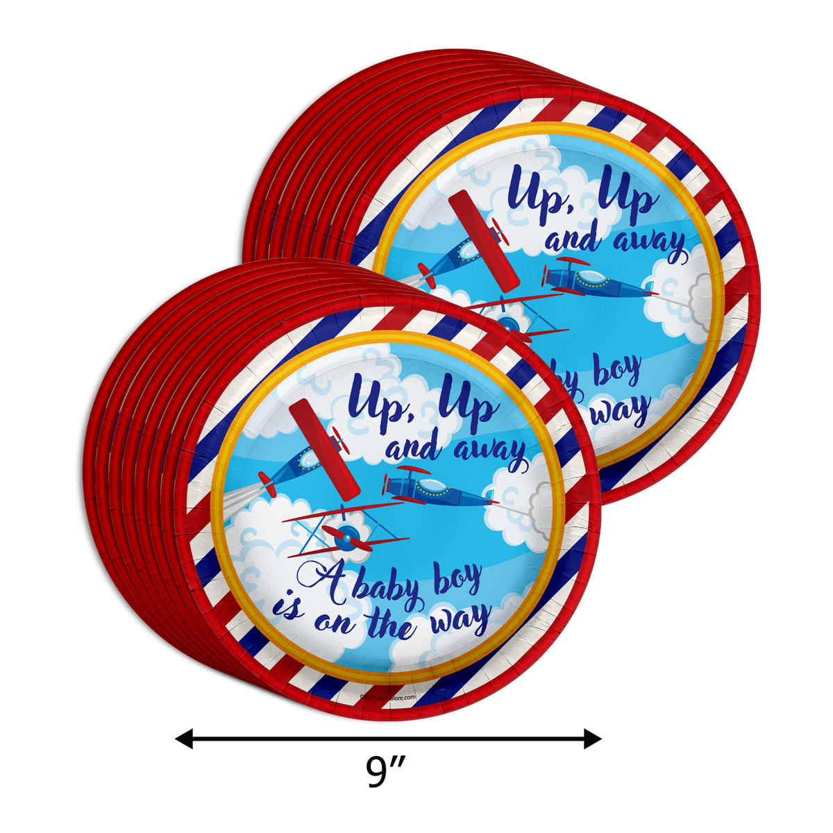 Up Up and Away Airplane Baby Shower Party Supplies 64 Piece Tableware Set Includes Large 9" Paper Plates Dessert Plates, Cups and Napkins Kit for 16