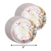 Butterfly Baby Shower Party Supplies 64 Piece Tableware Set Includes Large 9" Paper Plates Dessert Plates, Cups and Napkins Kit for 16
