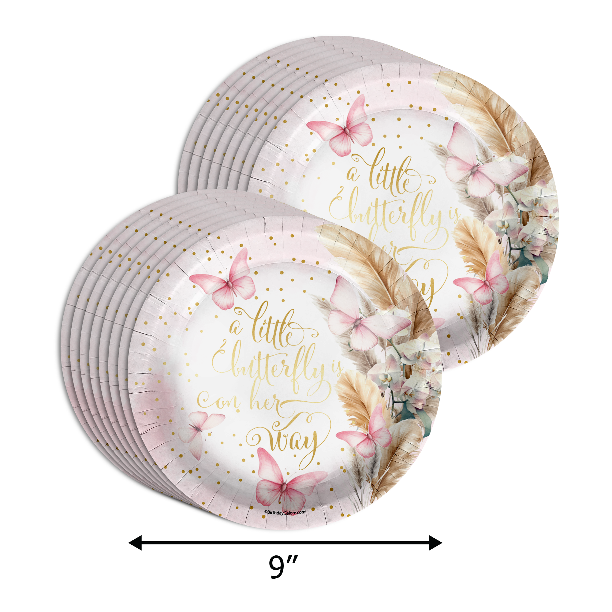 Butterfly Baby Shower Party Supplies 64 Piece Tableware Set Includes Large 9" Paper Plates Dessert Plates, Cups and Napkins Kit for 16