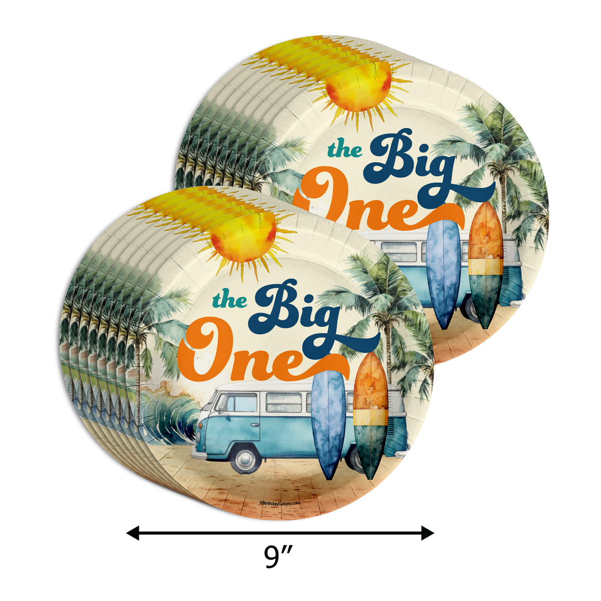 The Big One Surfing 1st Birthday Party Supplies 64 Piece Tableware Set Includes Large 9" Paper Plates Dessert Plates, Cups and Napkins Kit for 16