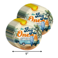 The Big One Surfing 1st Birthday Party Supplies 64 Piece Tableware Set Includes Large 9" Paper Plates Dessert Plates, Cups and Napkins Kit for 16
