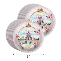 Fairytale Princess 1st Birthday Party Supplies 64 Piece Tableware Set Includes Large 9" Paper Plates Dessert Plates, Cups and Napkins Kit for 16