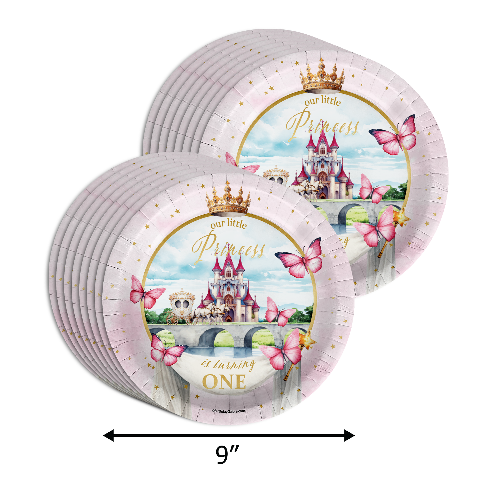 Fairytale Princess 1st Birthday Party Supplies 64 Piece Tableware Set Includes Large 9" Paper Plates Dessert Plates, Cups and Napkins Kit for 16