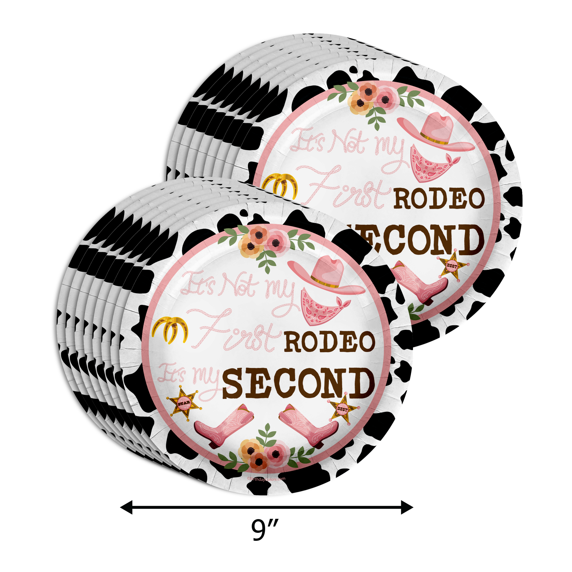 My Second Rodeo Cow Print 2nd Birthday Party Tableware Kit For 16 Guests 64 Piece