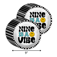Nine is a Vibe Smiley Face 9th Birthday Party Supplies 64 Piece Tableware Set Includes Large 9" Dinner Plate and Small Dessert Plates Cups and Napkins Tableware Kit for 16
