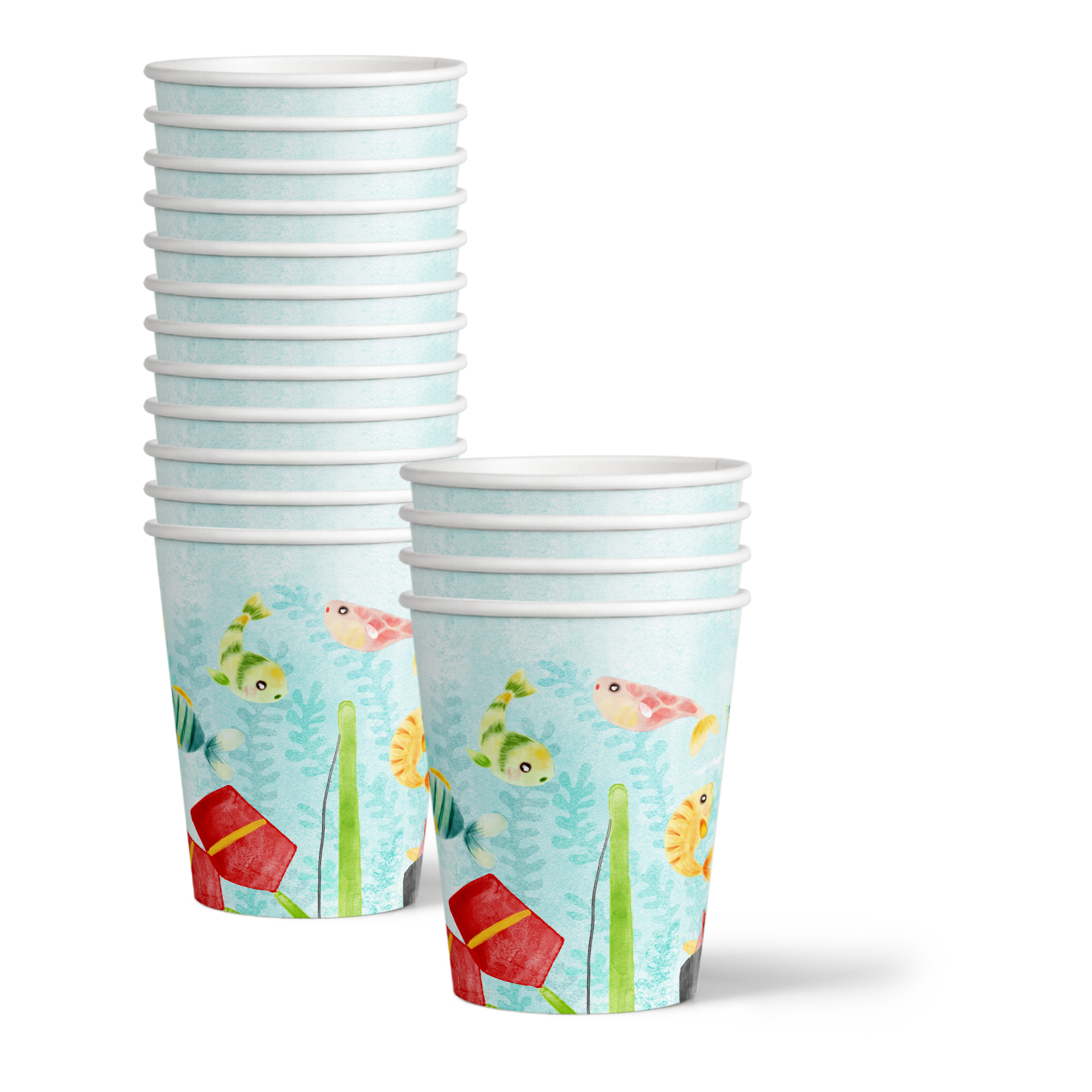 Ofishally 1 Fishing 1st Birthday Party Supplies 64 Piece Tableware Set Includes Large 9" Paper Plates Dessert Plates, Cups and Napkins Kit for 16