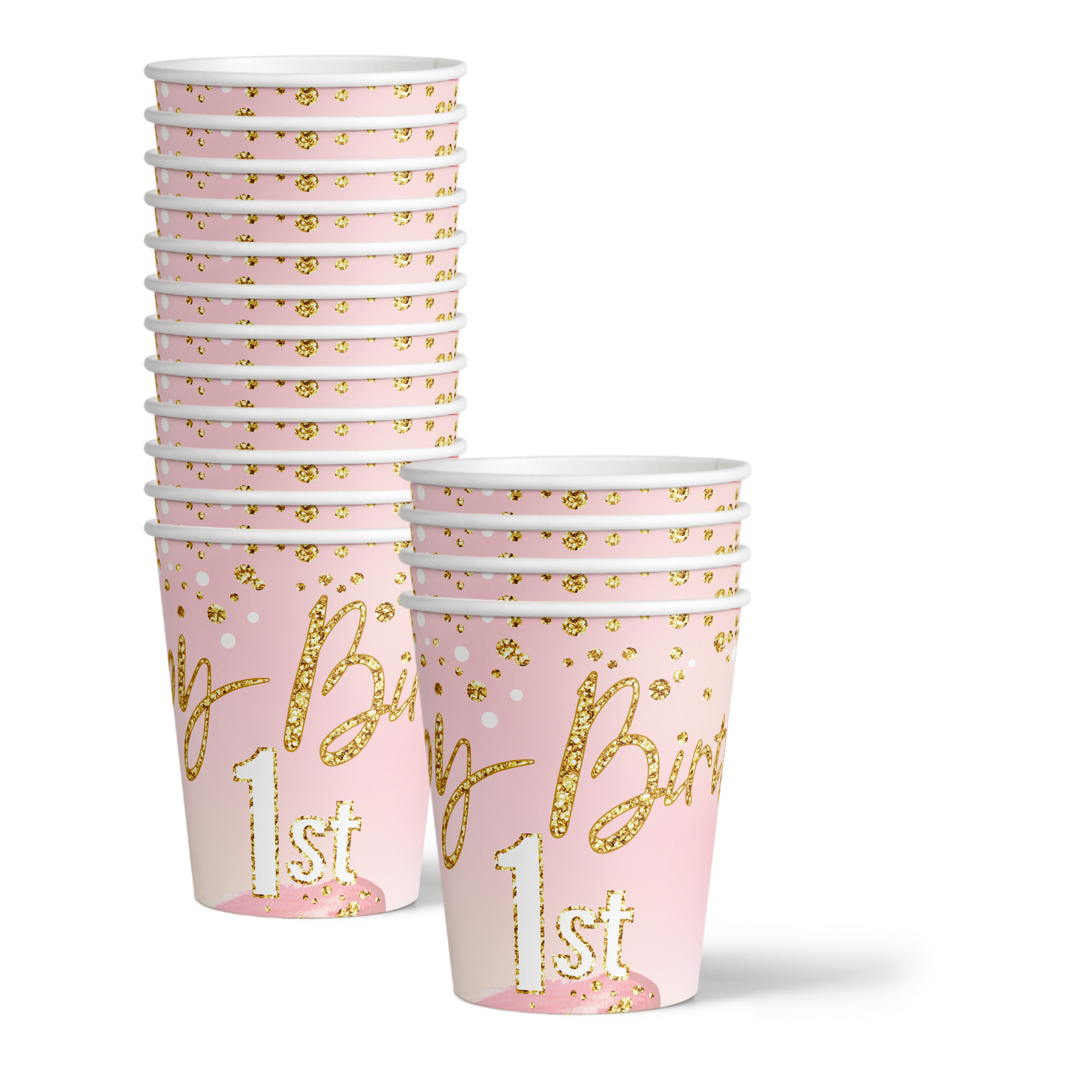 Pink and Gold 1st Birthday Party Tableware Kit For 16 Guests 64 Piece