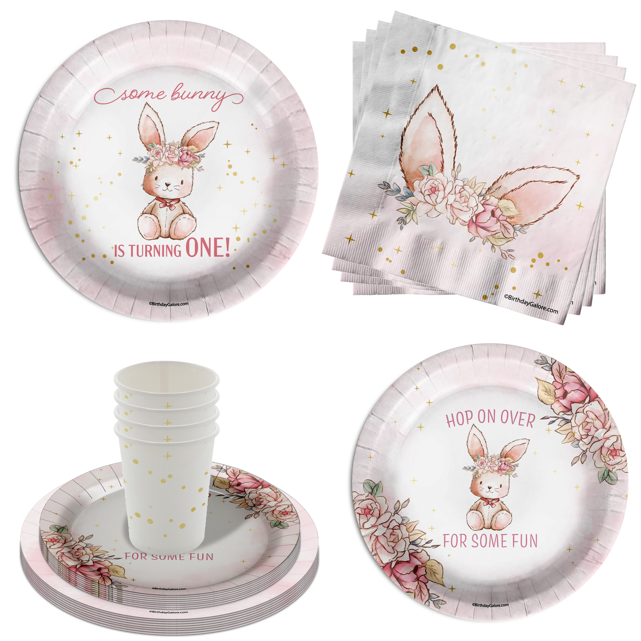 Some Bunny is Turning One 1st Birthday Party Supplies 64 Piece Tableware Set Includes Large 9" Paper Plates Dessert Plates, Cups and Napkins Kit for 16