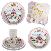 Fairytale Princess 1st Birthday Party Supplies 64 Piece Tableware Set Includes Large 9" Paper Plates Dessert Plates, Cups and Napkins Kit for 16