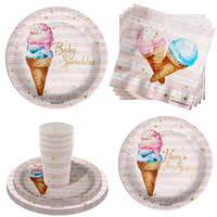 Birthday Galore Baby Sprinkles Scoops Ice Cream Party Supplies 64 Piece Tableware Set Includes Large 9" Paper Plates Dessert Plates, Cups and Napkins Kit for 16