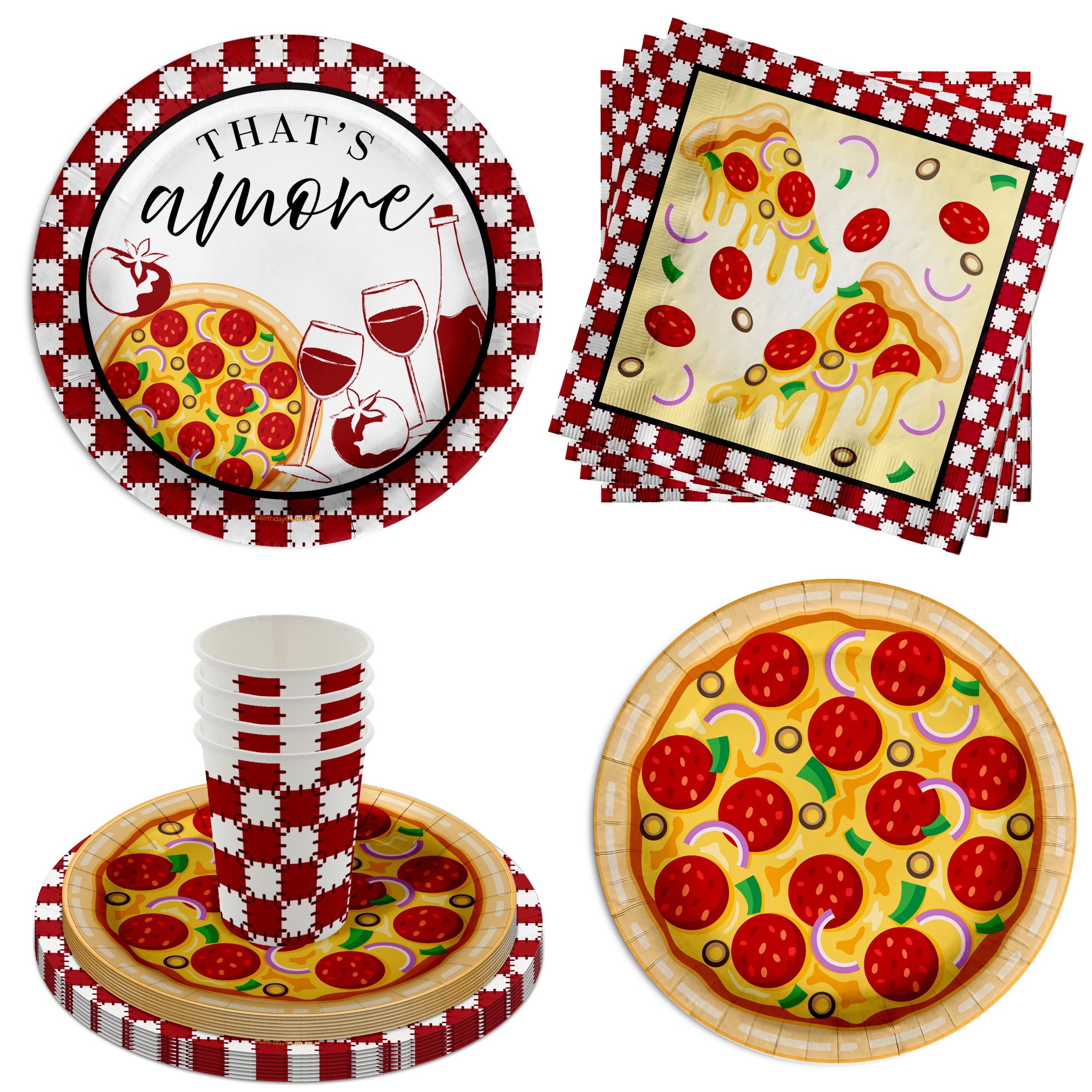 That's Amore Bridal Shower Party Supplies 64 Piece Tableware Set Includes Large 9" Paper Plates Dessert Plates, Cups and Napkins Kit for 16