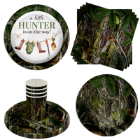 Duck Hunter Baby Shower Party Supplies 64 Piece Tableware Set Includes Large 9" Paper Plates Dessert Plates, Cups and Napkins Kit for 16