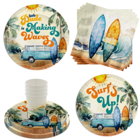 Little Dude Making Waves Surfing Baby Shower Party Supplies 64 Piece Tableware Set Includes Large 9" Paper Plates Dessert Plates, Cups and Napkins Kit for 16