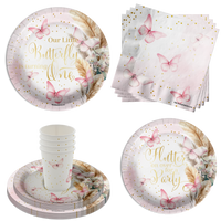 Butterfly Girl's 1st Birthday Party Supplies 64 Piece Tableware Set Includes Large 9" Paper Plates Dessert Plates, Cups and Napkins Kit for 16