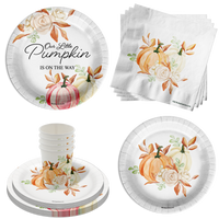Our Little Pumpkin Is Almost Here Girl Baby Shower Party Supplies 64 Piece Tableware Set Includes Large 9" Paper Plates Dessert Plates, Cups and Napkins Kit for 16