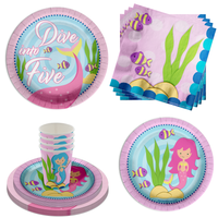 Dive into Five Mermaid 5th Birthday Party Tableware Kit For 16 Guests 64 Piece