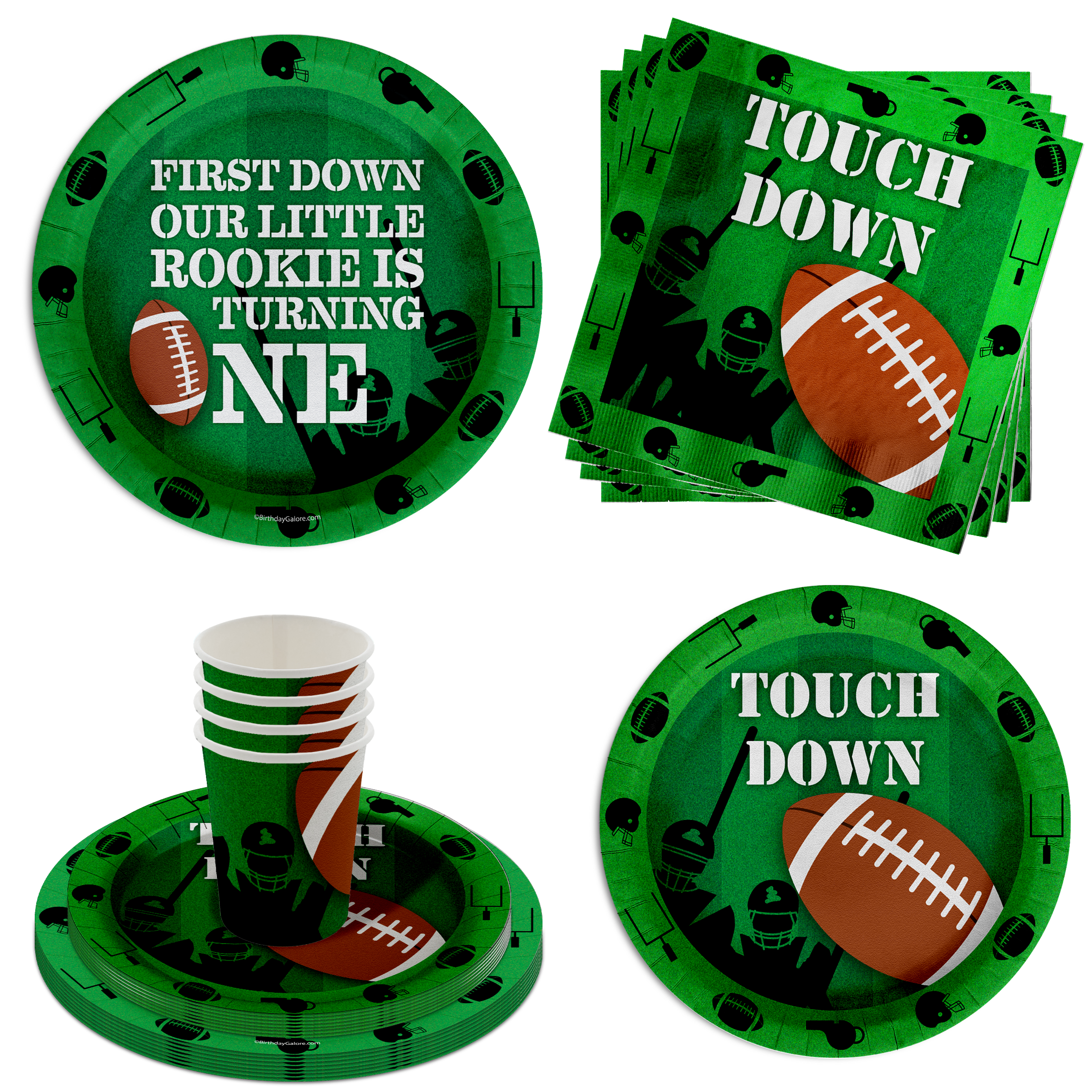 First Down Football 1st Birthday Party Tableware Kit For 16 Guests 64 Piece