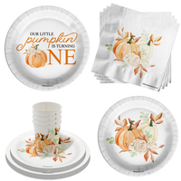 Little Pumpkin Turning One 1st Birthday Party Supplies 64 Piece Tableware Set Includes Large 9" Paper Plates Dessert Plates, Cups and Napkins Kit for 16