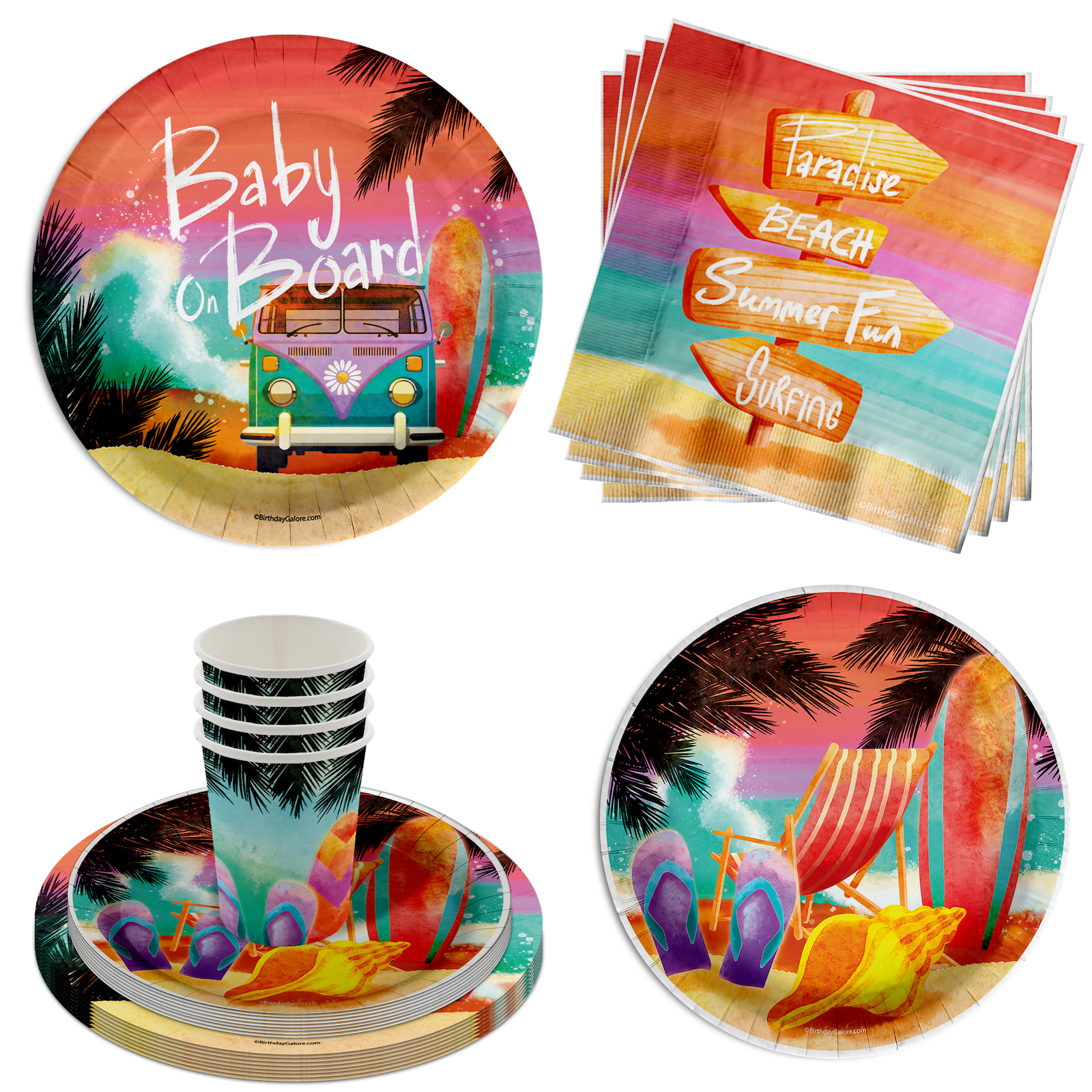 Baby on Board Baby Shower Party Supplies 64 Piece Tableware Set Includes Large 9" Paper Plates Dessert Plates, Cups and Napkins Kit for 16