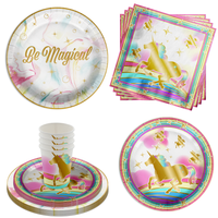 Gold Unicorn Birthday Party Tableware Kit For 16 Guests 64 Piece