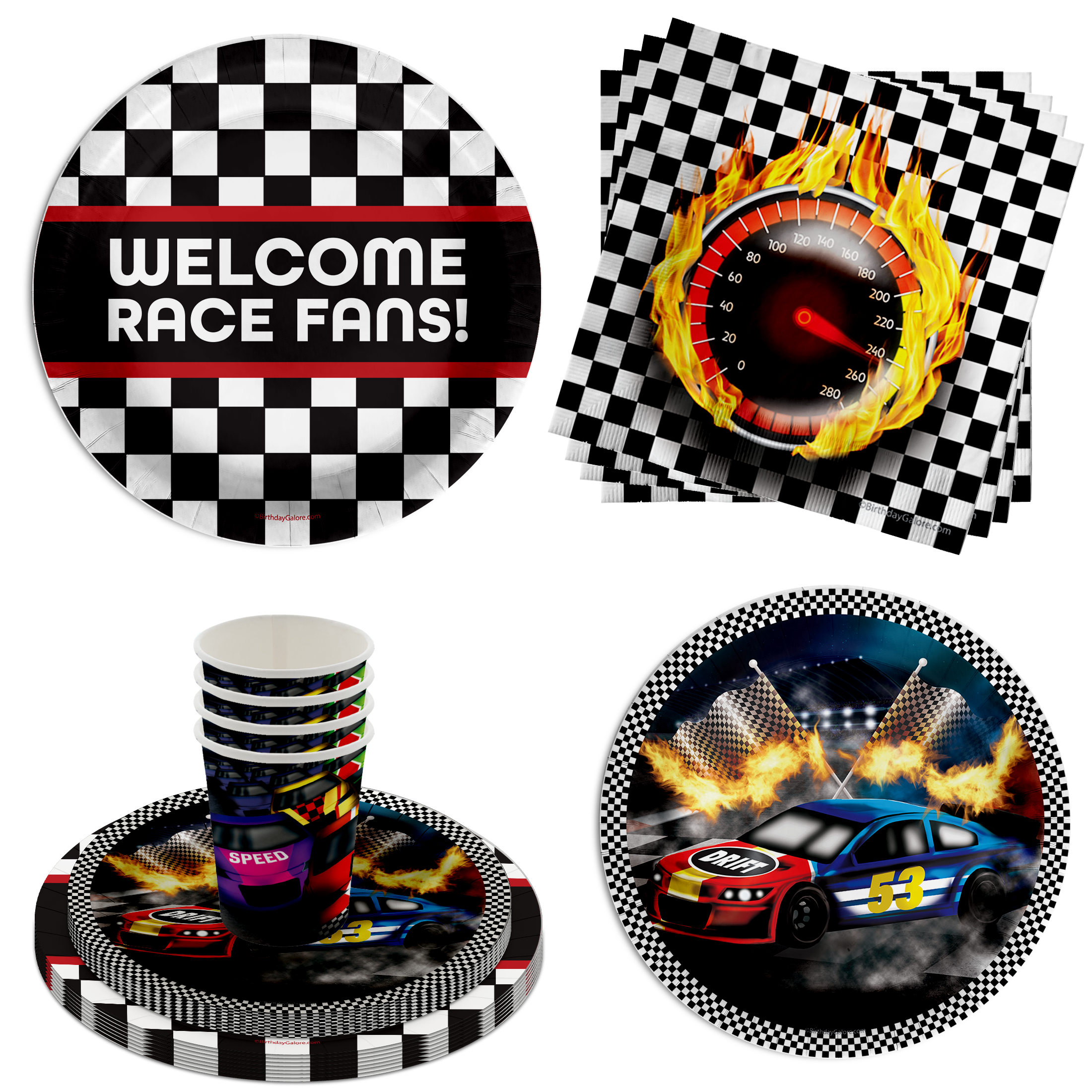 Welcome Race Fans Race Day Birthday Party Tableware Kit For 16 Guests 64 Piece