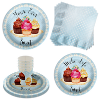 Four Ever Sweet Cupcake 4th Birthday Party Supplies 64 Piece Tableware Set Includes Large 9" Paper Plates Dessert Plates, Cups and Napkins Kit for 16
