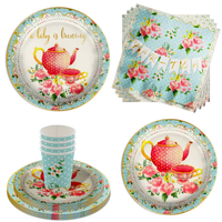 Baby is Brewing Tea Baby Shower Party Supplies 64 Piece Tableware Set Includes Large 9" Paper Plates Dessert Plates, Cups and Napkins Kit for 16