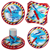 Up Up and Away Airplane Baby Shower Party Supplies 64 Piece Tableware Set Includes Large 9" Paper Plates Dessert Plates, Cups and Napkins Kit for 16