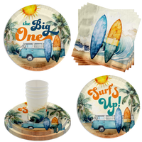 The Big One Surfing 1st Birthday Party Supplies 64 Piece Tableware Set Includes Large 9" Paper Plates Dessert Plates, Cups and Napkins Kit for 16