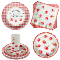 Someone Berry Sweet is on the Way Strawberry Baby Shower Party Supplies 64 Piece Tableware Set Includes Large 9" Paper Plates Dessert Plates, Cups and Napkins Kit for 16