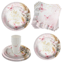Butterfly Baby Shower Party Supplies 64 Piece Tableware Set Includes Large 9" Paper Plates Dessert Plates, Cups and Napkins Kit for 16