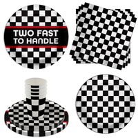 Two Fast Too Handle Checkered Flag 2nd Birthday Party Tableware Kit For 16 Guests 64 Piece