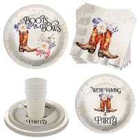 Boot or Bows Gender Reveal Party Supplies 64 Piece Tableware Set Includes Large 9" Paper Plates Dessert Plates, Cups and Napkins Kit for 16