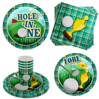 Hole in One Golf 1st Birthday Party Supplies 64 Piece Tableware Set Includes Large 9" Paper Plates Dessert Plates, Cups and Napkins Kit for 16