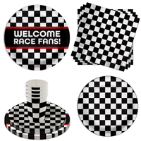 Welcome Race Fans Checkered Flag Birthday Party Tableware Kit For 16 Guests 64 Piece