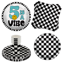 Five is a Vibe Smiley Face 5th Birthday Party Supplies 64 Piece Tableware Set Includes Large 9" Dinner Plate and Small Dessert Plates Cups and Napkins Tableware Kit for 16