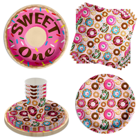 Girls 1st Birthday Party Supplies - Sweet One Donut Birthday Paper Plates - 64 Piece Tableware Set Includes Large 9" Paper Plates Dessert Plates, Cups and Napkins Kit for 16