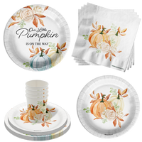 Our Little Pumpkin Is Almost Here Boy Baby Shower Party Supplies 64 Piece Tableware Set Includes Large 9" Paper Plates Dessert Plates, Cups and Napkins Kit for 16