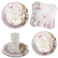 Butterfly Bridal Shower Party Supplies 64 Piece Tableware Set Includes Large 9" Paper Plates Dessert Plates, Cups and Napkins Kit for 16