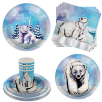 Our Little Polar Bear Is Turning One 1st Birthday Party Tableware Kit For 16 Guests 64 Piece