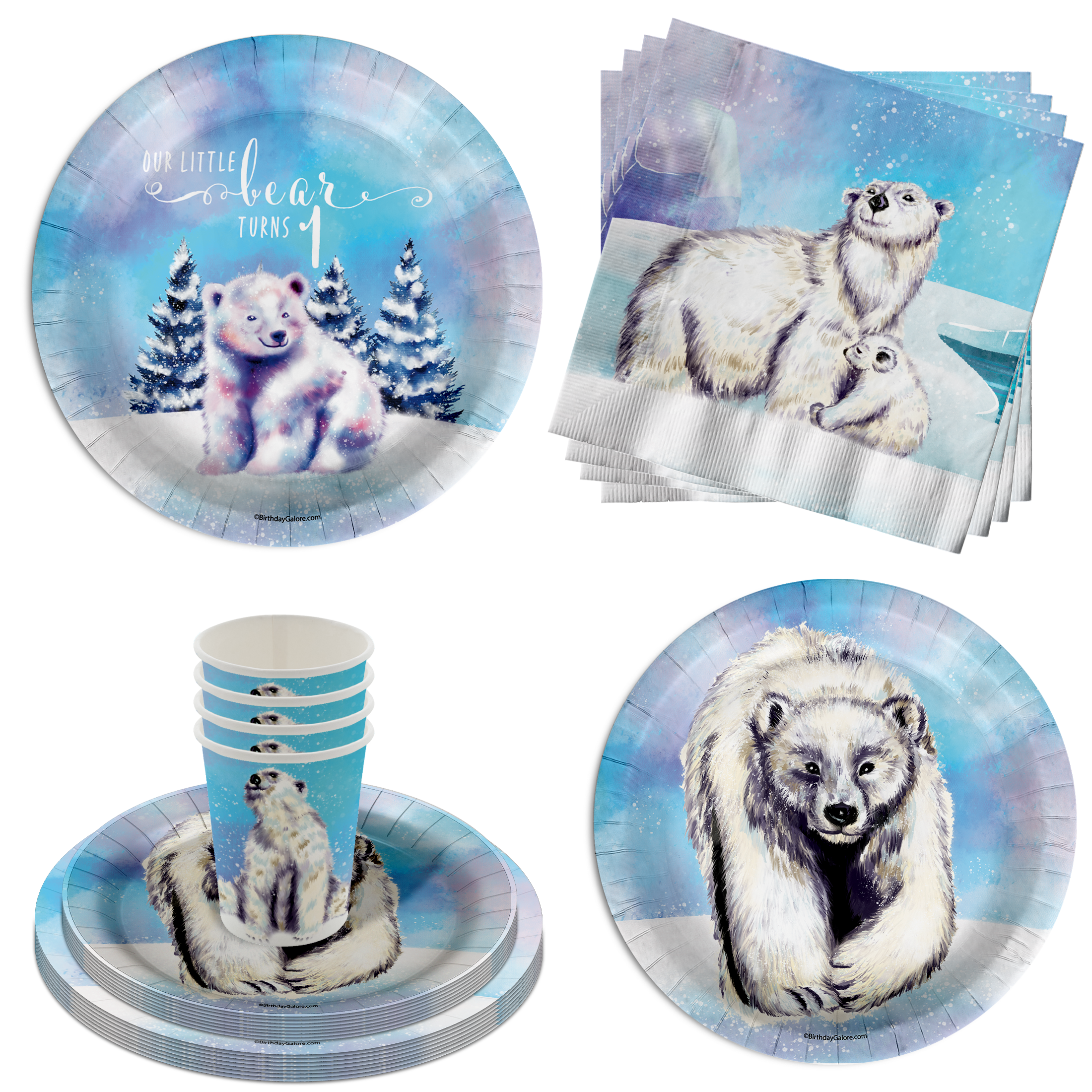 Our Little Polar Bear Is Turning One 1st Birthday Party Tableware Kit For 16 Guests 64 Piece