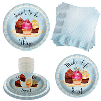 Sweet to Be Three Cupcake 3rd Birthday Party Supplies 64 Piece Tableware Set Includes Large 9" Paper Plates Dessert Plates, Cups and Napkins Kit for 16