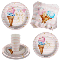 He or She Scoops Ice Cream Gender Reveal Party Supplies 64 Piece Tableware Set Includes Large 9" Paper Plates Dessert Plates, Cups and Napkins Kit for 16