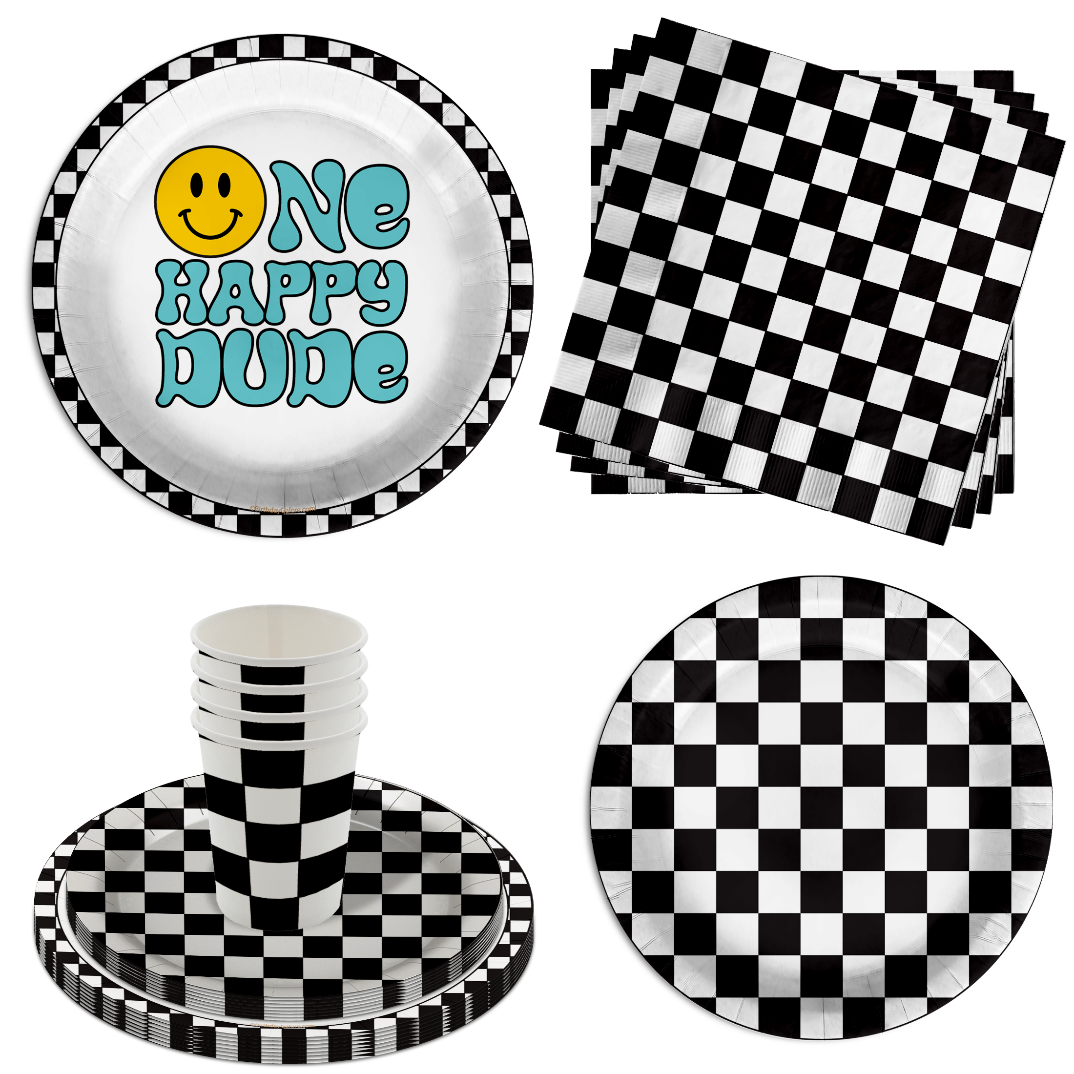 One Happy Dude Smiley Face 1st Birthday Party Tableware Kit For 16 Guests 64 Piece