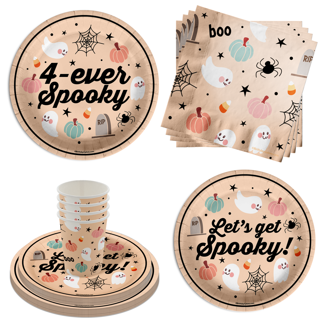 Four Ever Spooky 4th Birthday Party Supplies 64 Piece Tableware Set